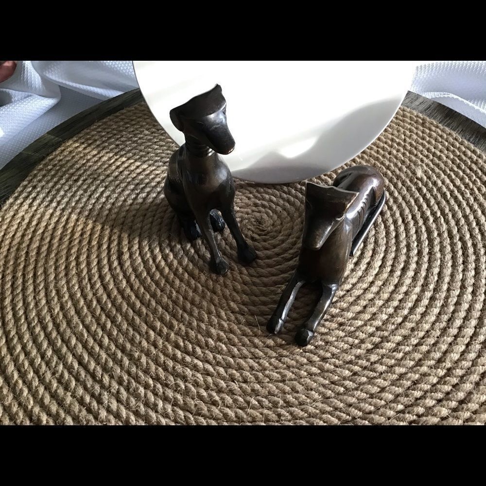 Vintage Pair of Century Bronze Dog Sculptures – Greyhound Style Decor
